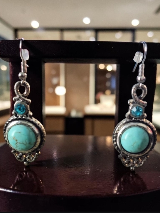 Jewelry - Antique Turquoise Stone Drop Silver Earrings